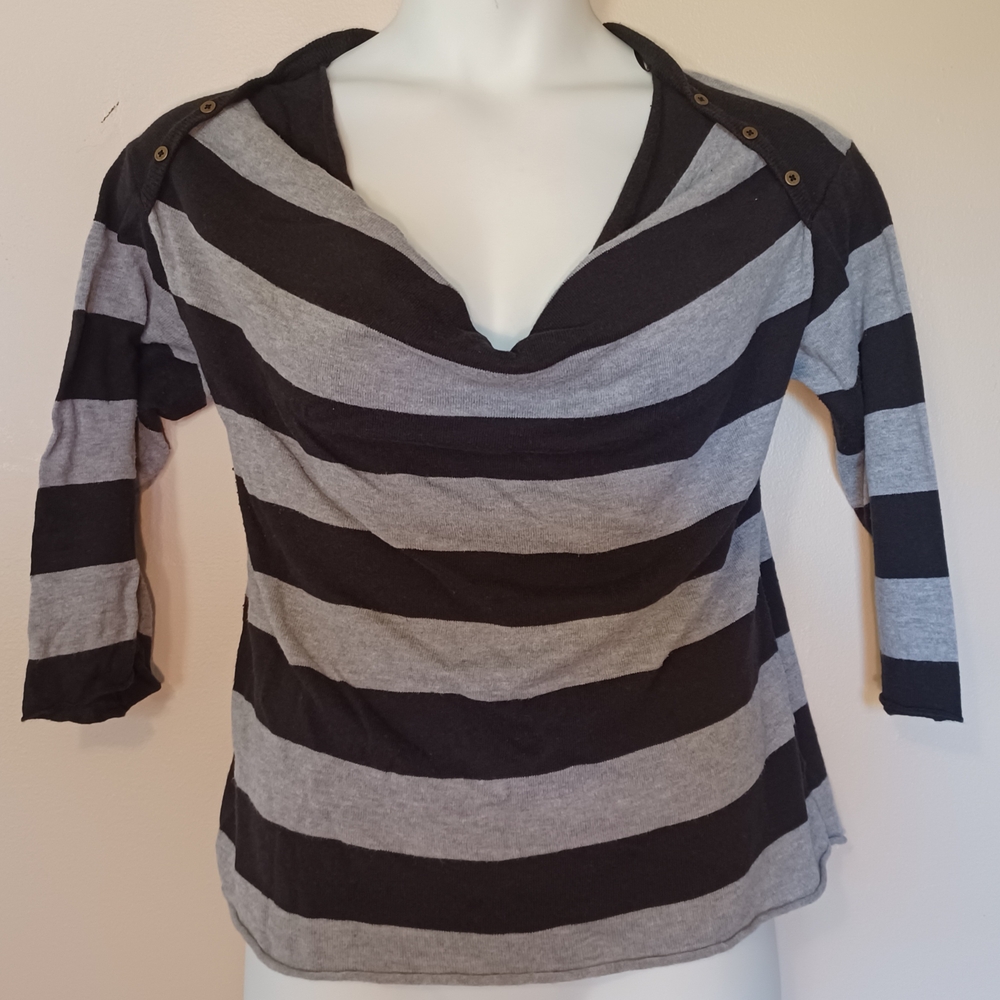 Worthington Black and Gray Striped Sweater